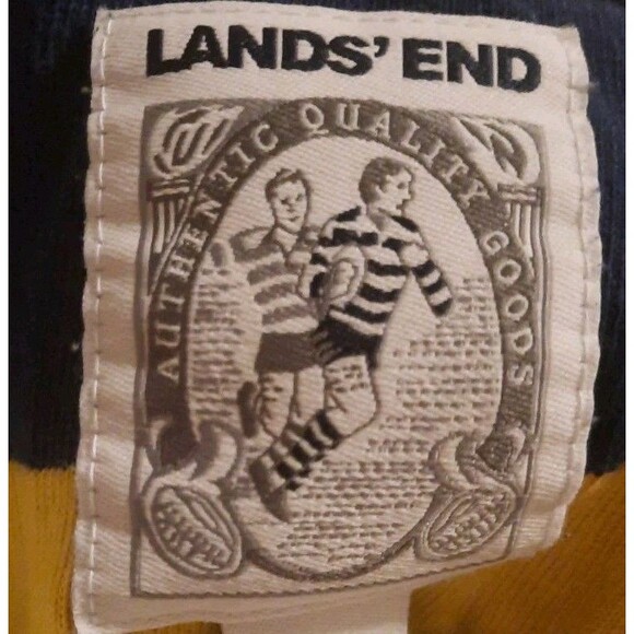 Vtg Lands End Rugby Shirt Mens Medium Blue Striped Heavy Cotton Polo Y2K Preppy - Picture 5 of 5